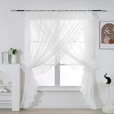 Seibeh Tex Shabby Chic Double Layer Sheer Ruffled Priscilla Rod Pocket Window Curtain Panel with Tiebacks White 100 W x 84 L