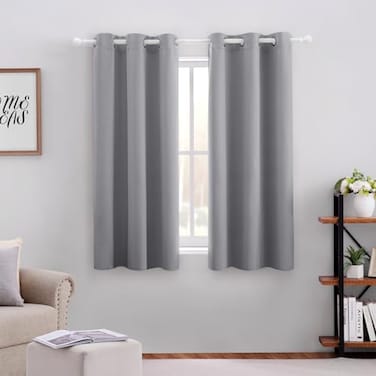 HOMEIDEAS Light Grey Kitchen Blackout Short Curtain Panels for Bedroom Thermal Insulated Grommet Top Blackout Drapes 2 Panels W38 x L45