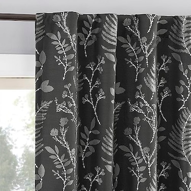 Sun Zero Ambridge 2Pack Embroidered Botanical Leaf Pleated Look 100 Total Blackout Back TabRod Pocket Curtain Panel Pair Steel Gray 50 W x 84 L 2 Panels