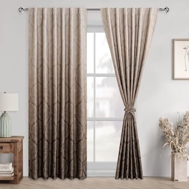 DWCN Brown Blackout Curtains 84 inches Length Ombre Damask Patterned Back TabRod Pocket Window Drapes with Tiebacks Thermal Insulted Curtains for BedroomLiving Room 2 Panels W52 x L84