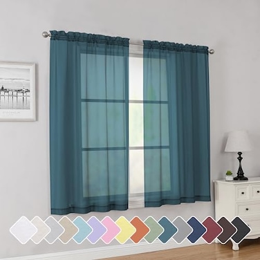 Simplebrand Dusty Blue Short Sheer Curtains 45 Inch Length for Small Windows Rod Pocket 2 Panels Set Solid Voile Drapes Window Sheer Curtains for Bedroom Bathroom Kids Room Kitchen 42x45 Inch 2pcs