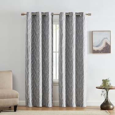 Elrene Home Fashions Sterling Branch Motif Embroidered Thermal Blackout Window Curtain Panel with Grommets Set of 2 37x84 White