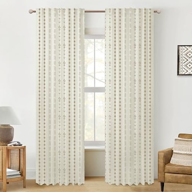 Lino Rosa Brown and Beige Cream Western Boho Curtains Earth Tone Striped Floral Patterned Drapes for Bedroom Living Room 84 inch Long 2 Panels