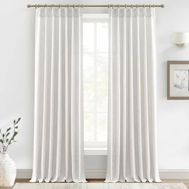 PleatedDrapes Linen Sheer Curtains 108 Inches Long 2 Panels Natural Beige White Floor to Ceiling Double Pinch PleatedBack Tab Boho Light Filtering Semi 9FT for Large Window OfficeLiving RoomBedroom Ae