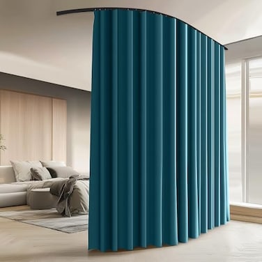 MaKefeile Room Divider Curtains with Ceiling Curtain Track Set Window Curtain for BedroomLiving Room Total Blackout Thermal Insulated Privacy Ceiling Track Curtain W 9 H 7 FT Azure Blue drapeBlack tra