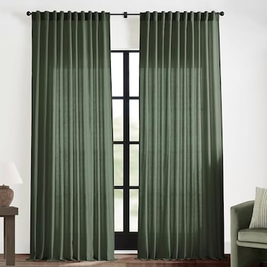 XTMYI 2 Panels Olive Green 108 Inch Length Back TabHook Belt Linen Cotton Sheer Curtains for Bedroom 2 Panels70 Inch Wide