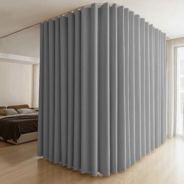 MaKefeile Room Divider Curtains Flexible Bendable Tracks SetPrivacy Dividers Ceiling Track Curtain Window Blackout Curtains for Living Room Bedroom W100 H84 in 1 Panel Grey Drape White Rail
