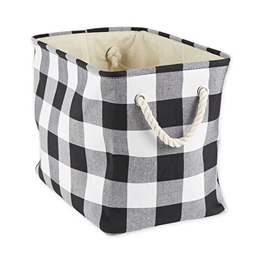 DII Buffalo Check Storage Collection Collapsible Bin with Handles Medium Rectangle 16x10x12 Black White