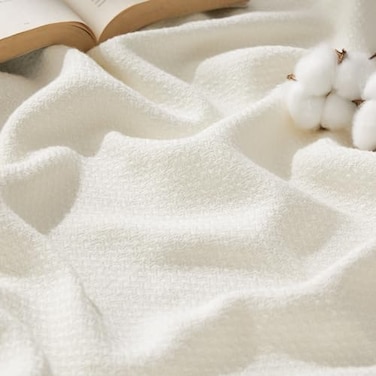 Bedsure GentleSoft 100 Cotton Large Throw Blanket for Couch 50x70 inches Breathable and Lightweight Soft Cozy Herringbone Woven Cotton Throw for Summer Cream Office Chair Blanket