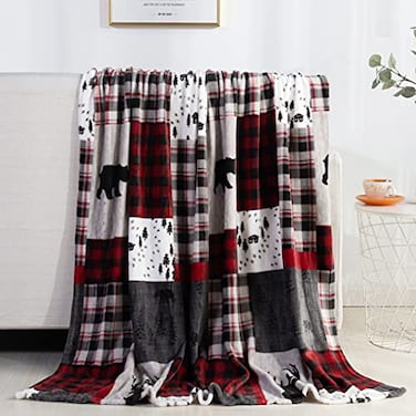 Valerian Elegant Comfort Velvet Touch Ultra Plush Christmas Holiday Printed Fleece ThrowBlanket50 x 60inch Patch