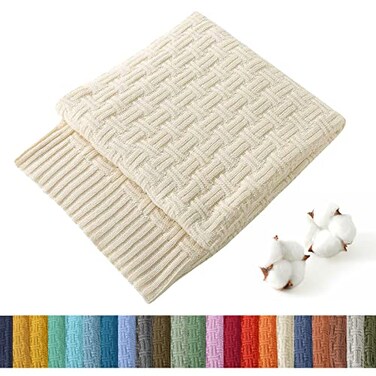 TREELY 100 Cotton Knitted Throw Blanket Couch Cover Blanket60 x 80 Inches Ivory White