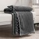 DISSA Fleece Blanket Throw Size 51x63 Dark Grey Soft Plush Fluffy Fuzzy Warm Cozy Perfect Throw for Couch Bed Sofa with Pompom Fringe Flannel Blanket Throw Blanket