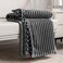 DISSA Fleece Blanket Throw Size 51x63 Dark Grey Soft Plush Fluffy Fuzzy Warm Cozy Perfect Throw for Couch Bed Sofa with Pompom Fringe Flannel Blanket Throw Blanket