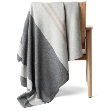 JetBo JetBo 100 Pure Cashmere Throw Blanket for Couch Sofa Bed Ultra Soft Woven Cashmere Blanket Throw Large Full Size 73x53 Gray Beige Stripe Pattern