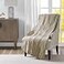 Madison Park Luxe Quilted Throw Blanket Damask Stitching Design Cotton Filled Spread Ultra Soft Cozy Bedding for Living Room Couch Sofa Bed 60x72 Scalloped Borders Khaki