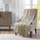 Madison Park Luxe Quilted Throw Blanket Damask Stitching Design Cotton Filled Spread Ultra Soft Cozy Bedding for Living Room Couch Sofa Bed 60x72 Scalloped Borders Khaki