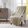 Madison Park Luxe Quilted Throw Blanket Damask Stitching Design Cotton Filled Spread Ultra Soft Cozy Bedding for Living Room Couch Sofa Bed 60x72 Scalloped Borders Khaki