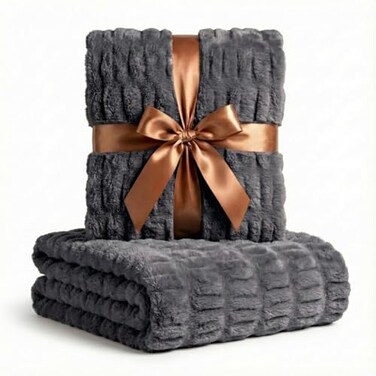 Luxury Concepts Soft Faux Rabbit Fur Throw Blanket 50 x 60 Elegant Ruched Design Blanket Machine Washable and Wrinkle Resistant Lightweight Dark Grey Throw Blanket for Couch Sofa and Bed