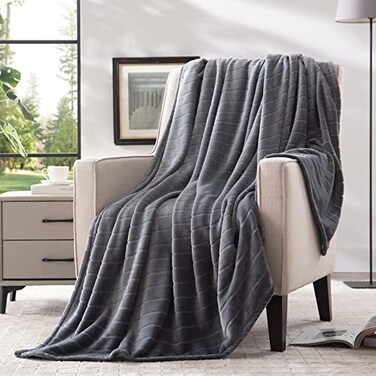 Bertte 330 GSM Lightweight Fluffy Cozy Luxury Decorative Stripe Bed Couch Plush Throw Super Soft Fuzzy Warm Blanket 50x 60 Dark Grey 4 Pack