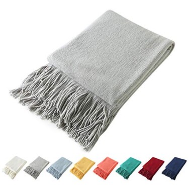Homiest Decorative Knitted Throw Blanket with Fringe Soft Cozy Tassel Blanket for Couch Sofa Bed Light Grey50x60