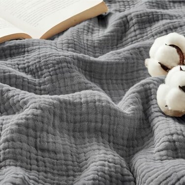 Bedsure 100 Cotton Muslin Throw Blanket Large 50x70 Inches 4Layer Breathable and Lightweight Thin Soft Summer Gauze Muslin Blankets for Adults Grey Boho Cotton Throw for Couch