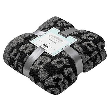 bearberry Fuzzy Leopard Knitted Throw Blanket Soft Cozy Warm Microfiber Blanket for Couch Sofa Bed TravelGraphiteCarbon 50x60