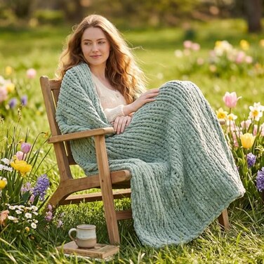 Am&Atilde;&copy;lie Home Amlie Home Chunky Knit Throw Blanket for Couch Soft Chenille Handmade Crochet Throw Rope Knot Blanket for Couch 50x60 Sage Green