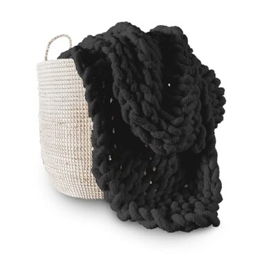 Adyrescia Chunky Knit Blanket Throw 100 Hand Knit with Jumbo Chenille Yarn 40x50 Raven Black