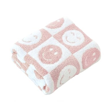 Brnabiou Ultra Soft Cozy Happy Smiling Face Checkered Knitted Throw Blanket Fluffy Microfiber Checkerboard Bed Blanket Lightweight Both Sides Blanket for Couch Sofa Bed Smile Pink Throw 50x60