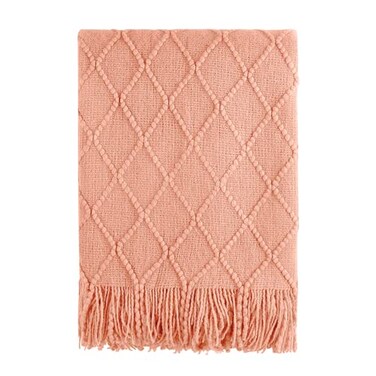 BOURINA Orange Throw Blanket 50x60 Inches Throw Textured Solid Soft Sofa Couch Decorative Knit Blanket