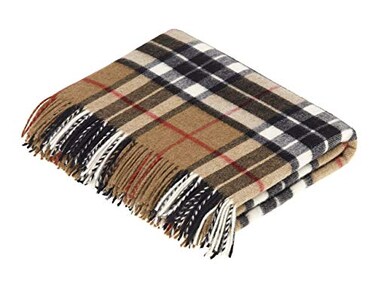 Moon Wool Plaid Throw Blanket Merino Labmswool Camel Thompson Tartan Made in UK