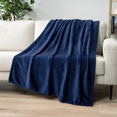PAVILIA Navy Blue Fleece Throw Blanket for Couch Twin Size Dark Blue Super Soft Fuzzy Flannel Throw for Sofa Luxury Plush Microfiber Blanket Twin Bed Home Decorative Velvet Gift Blanket 60x80