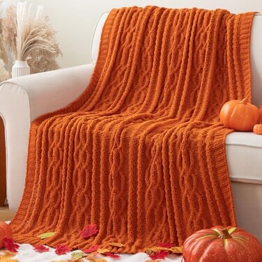 Battilo Burnt Orange Throw Blanket for Couch 51 x 67 Soft Warm Cozy Chenille Knit Blanket Boho Halloween Blanket Fall Decor Fall Throw Blanket for Bed Sofa Living Room