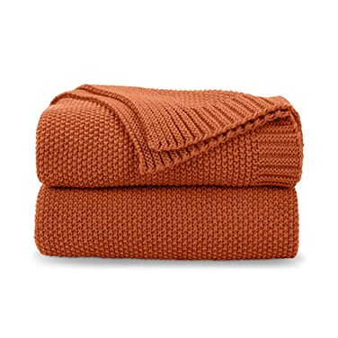 CozeCube Orange Throw Blanket for Couch Soft Cozy Cable Knit Throw for Bed Sofa Living Room Lightweight Warm Decorative Farmhouse Christmas Blanket 50x60 Burnt Orange