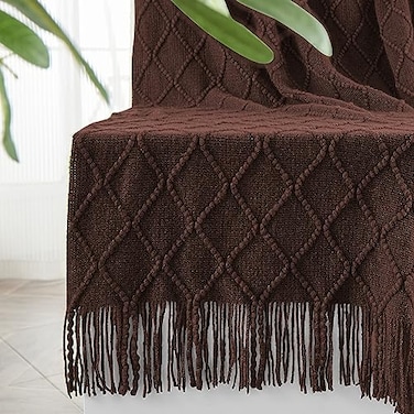 inhand Knitted Throw Blankets for Couch and Bed Soft Cozy Knit Blanket with Tassel Diamond Brown Lightweight Decorative Blankets and Throws Farmhouse Warm Woven Blanket for Men and Women 50x60