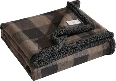 Eddie Bauer Throw Blanket Yarn Dyed Cotton Bedding with Solid UltraSoft Sherpa Reverse Throw Blanket for Couch Bed Cabin Plaid Brown 50 x 60