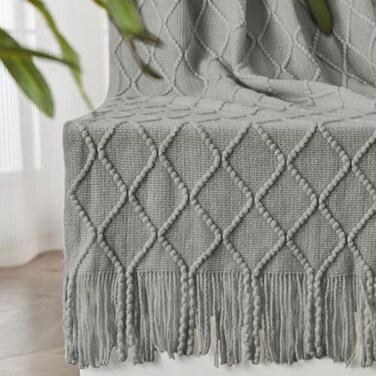 inhand Knitted Throw Blankets for Couch and Bed Soft Cozy Knit Blanket with Tassel Light Grey Lightweight Decorative Blankets and Throws Farmhouse Warm Woven Blanket for Men and Women 60x80
