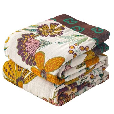VANJOROY Boho Throw Blanket for Bed 100 Cotton Muslin Soft Twin ThrowFloral Farmhouse Rustic Decor Blanket for Couch Sofa Quilt and Gift 60 x 80BeigeWhite