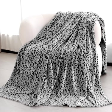 MIBOI Black Throw Blanket for Couch Soft Fleece Leopard Blanket Cozy Warm Black Fuzzy Blankets for Men Women Bed
