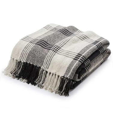 Americanflat 50x60 Throw Blanket Soft and Breathable Cotton Throw Blanket for Couch Bed Chair Decorative Blankets Perfect for Home Office or Outdoor Use Black and Beige Plaid Design