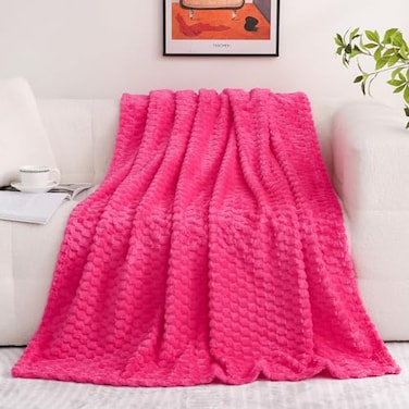 Puncuntex Hot Pink Throw Blanket 6080 inches Fuzzy 3D Jacquard Decorative Flannel Fleece Super Soft Plush Cozy Blanket for Couch Sofa Chair Lightweight