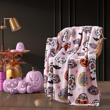 Betsey Johnson Blanket ButterySoft Throw Blanket for Couch or Bed Boldly Plush Oversized Bedding Retro Halloween Pink 50 x 70