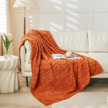 YUSOKI Sherpa Large Throw Blanket Single LayerLight Weight17lb320GMS3D Stylish Design for Gift Home Decor Burnt Orange50x65