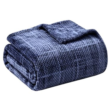 COOVA Fleece Throw Blanket for Couch Super Soft and Cozy 3D Jacquard Warm Blankets Lightweight and Fuzzy Throw for Bed Sofa Chair Giftable Navy Blue 50x60