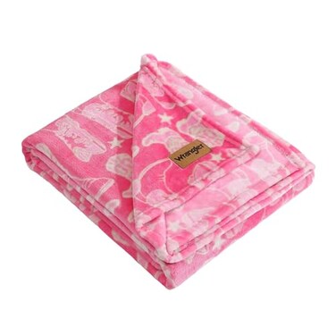 Wrangler Blanket Super Soft Plush Fleece Bedding Yellowstone Inspired Throw Blanket for Couch or Bed Knockin Boots Pink 50 x 60