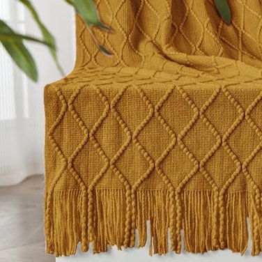 inhand Knitted Fall Throw Blanket for Couch and Bed Knit Fall Decor Halloween Blanket with Tassel Brown Lightweight Decorative Farmhouse Warm Woven Blankets and Throws for Women 60x80
