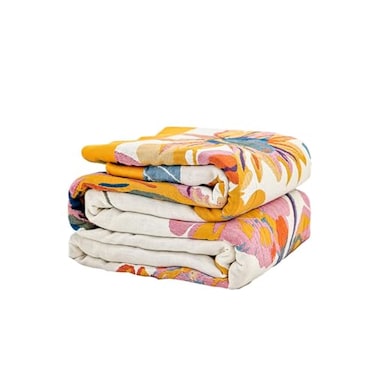 XIBLC Boho Throw Blanket 100 Cotton Ultra Soft Luxury Throw Rustic Quilt 90x98 Floral Bird Butterfly Farmhouse Decor Bed Blankets All Season Rustic Reversible Bohemian Throw for Bed Yellow