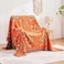 XIBLC Boho Throw Blanket 100 Cotton Ultra Soft Luxury Throw Rustic Quilt 90x98 Floral Printed Farmhouse Decor Bed Summer Blankets All Season Rustic Reversible Bohemian Throw for Bed Orange