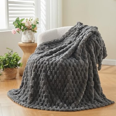 NEWCOSPLAY Super Soft Throw Blanket Grey Premium Silky Flannel Fleece 3D Clouds Stylish Jacquard Lightweight Bed Blanket All Season Use 350GSM Grey Throw50x60