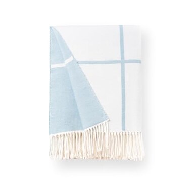 Hofdeco Premium Coastal Decorative Throw Blanket for Patio Couch Sofa Baby Blue Plaid with Fringe 52x71